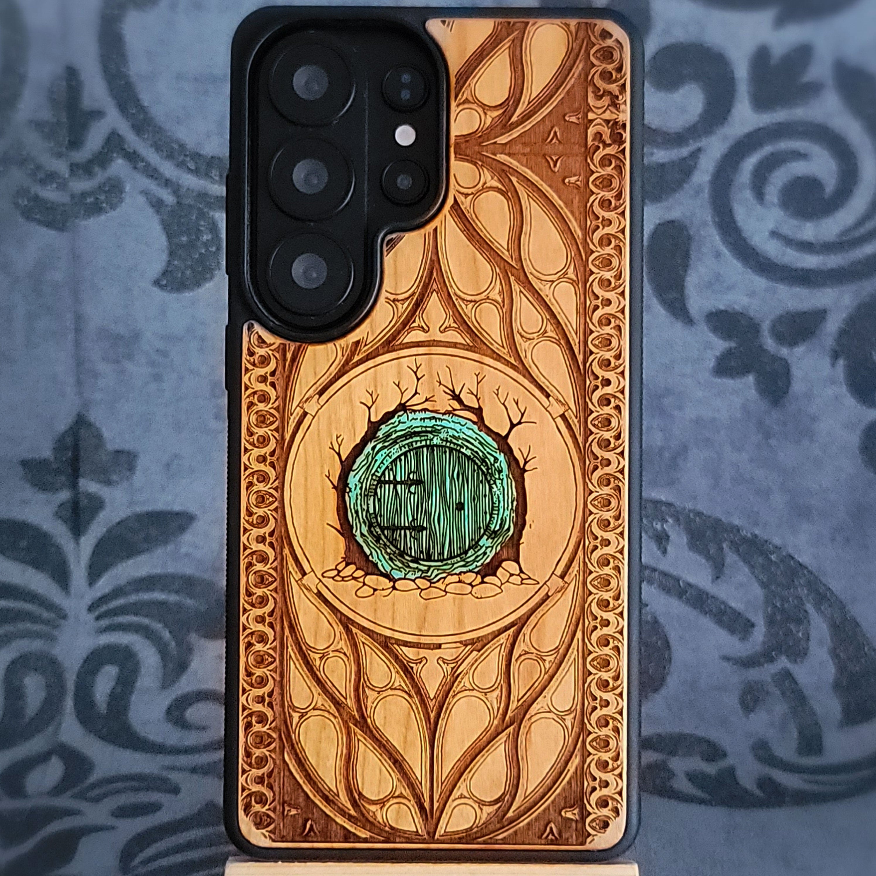 green door wood phone case laser engraved