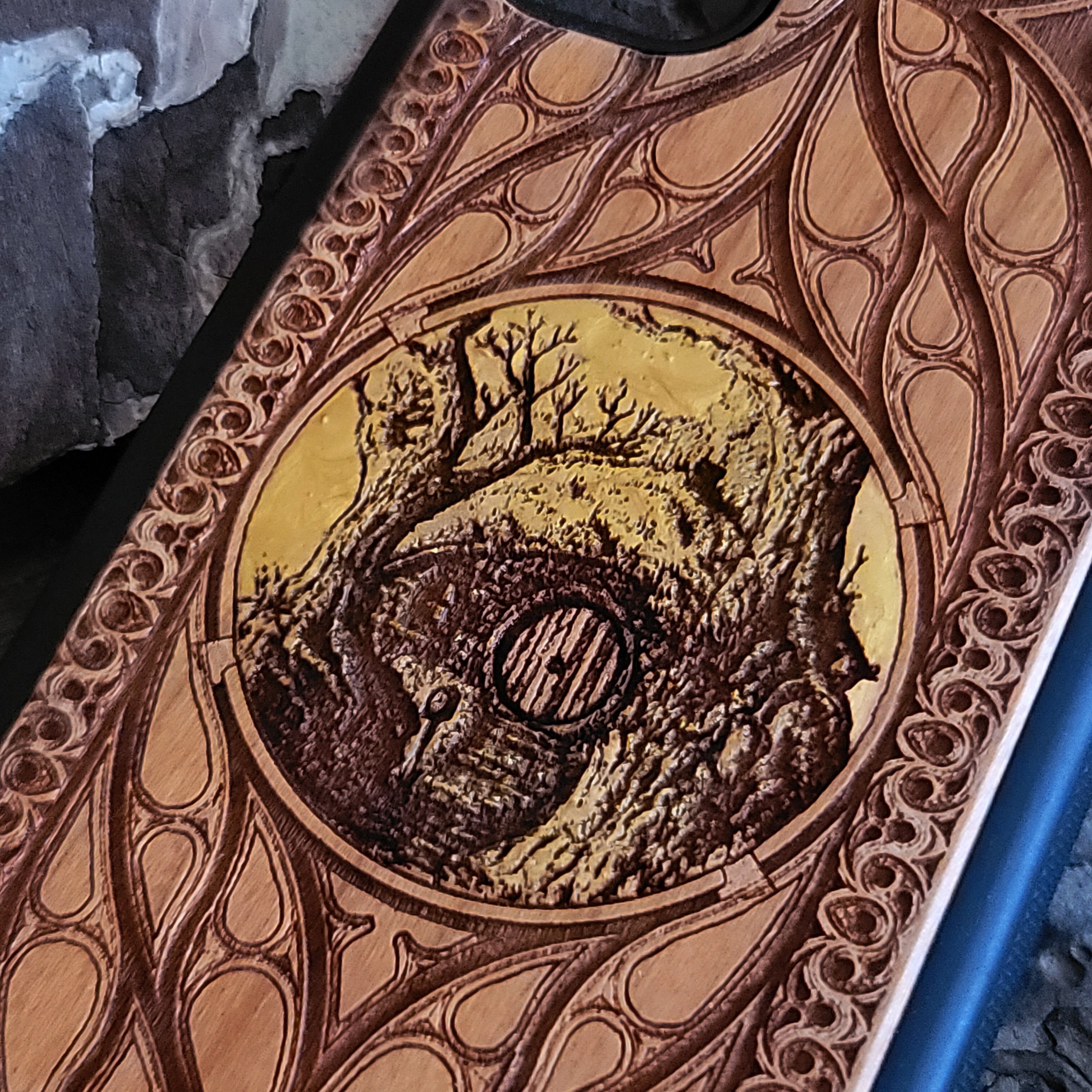 iPhone & Samsung Galaxy Wood Phone Case - Lord of The Rings Fairy Hobbit Door II Hand Painted