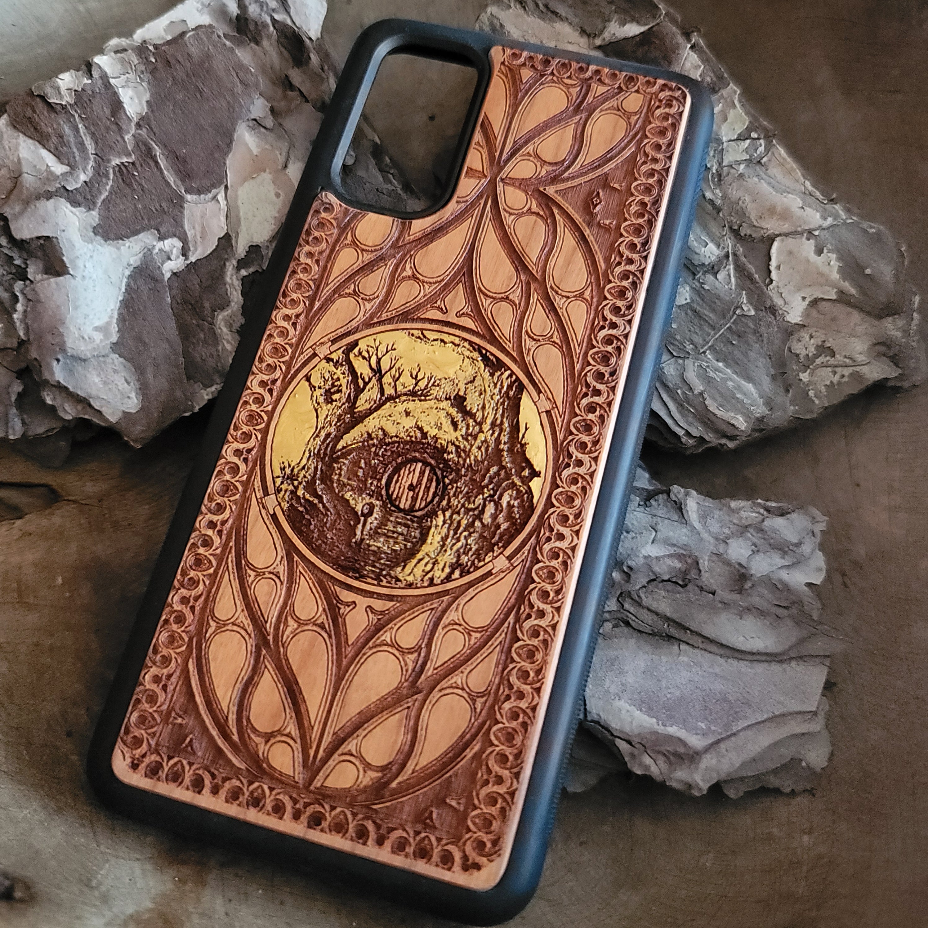 iPhone & Samsung Galaxy Wood Phone Case - Premium Wood Phone Cases: Gothic, Viking, and Ornate Hand Painted