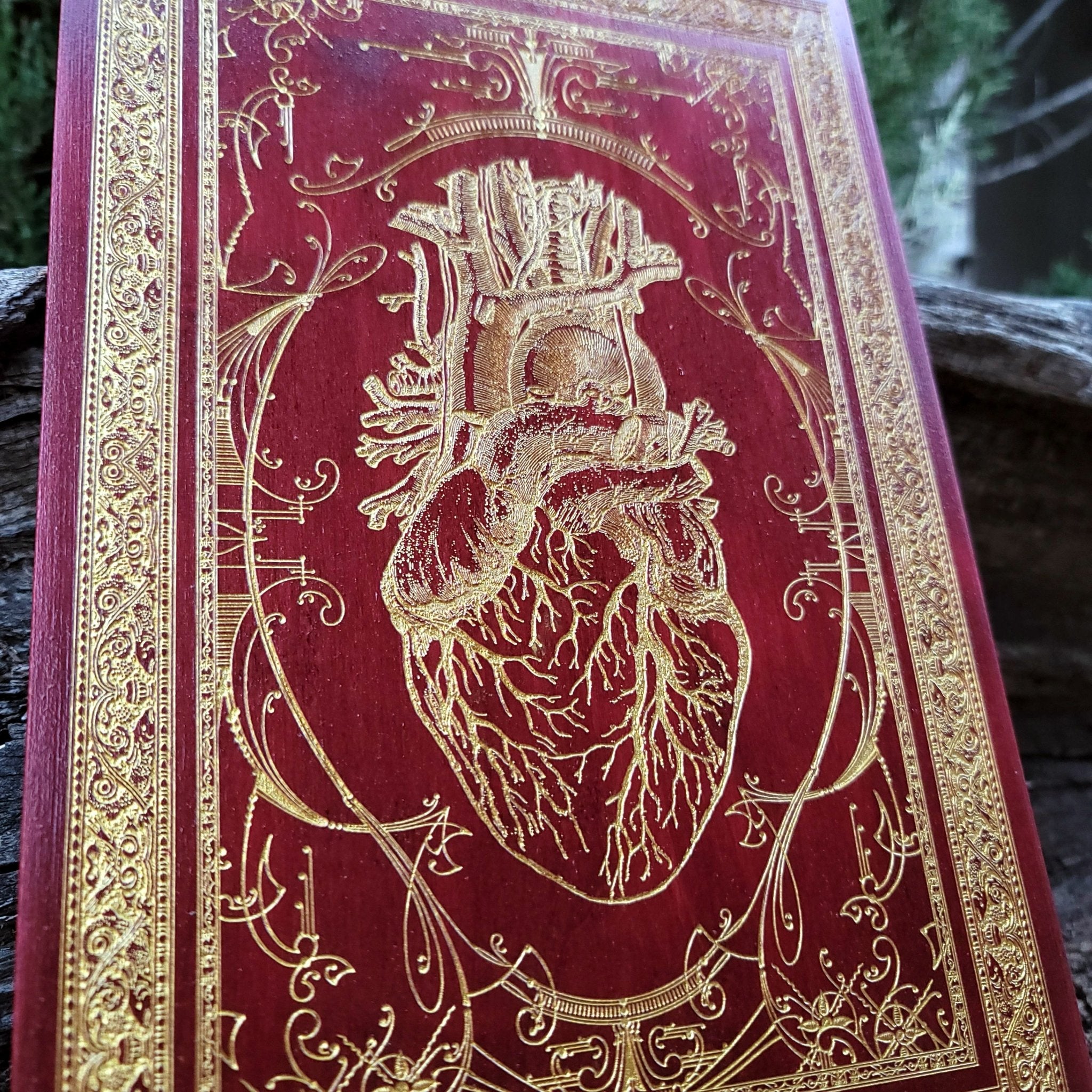 Dark anatomical heart wood art, unique gift for medical students or professionals.