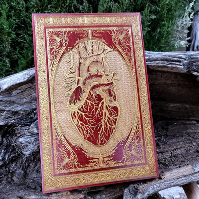 Handmade red anatomical heart art, perfect for gothic or alternative interiors.