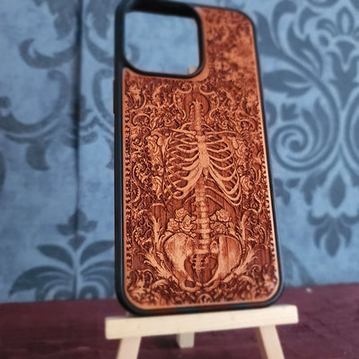 iPhone & Samsung Galaxy Wood Phone Case - Skeleton Artwork "Buried"