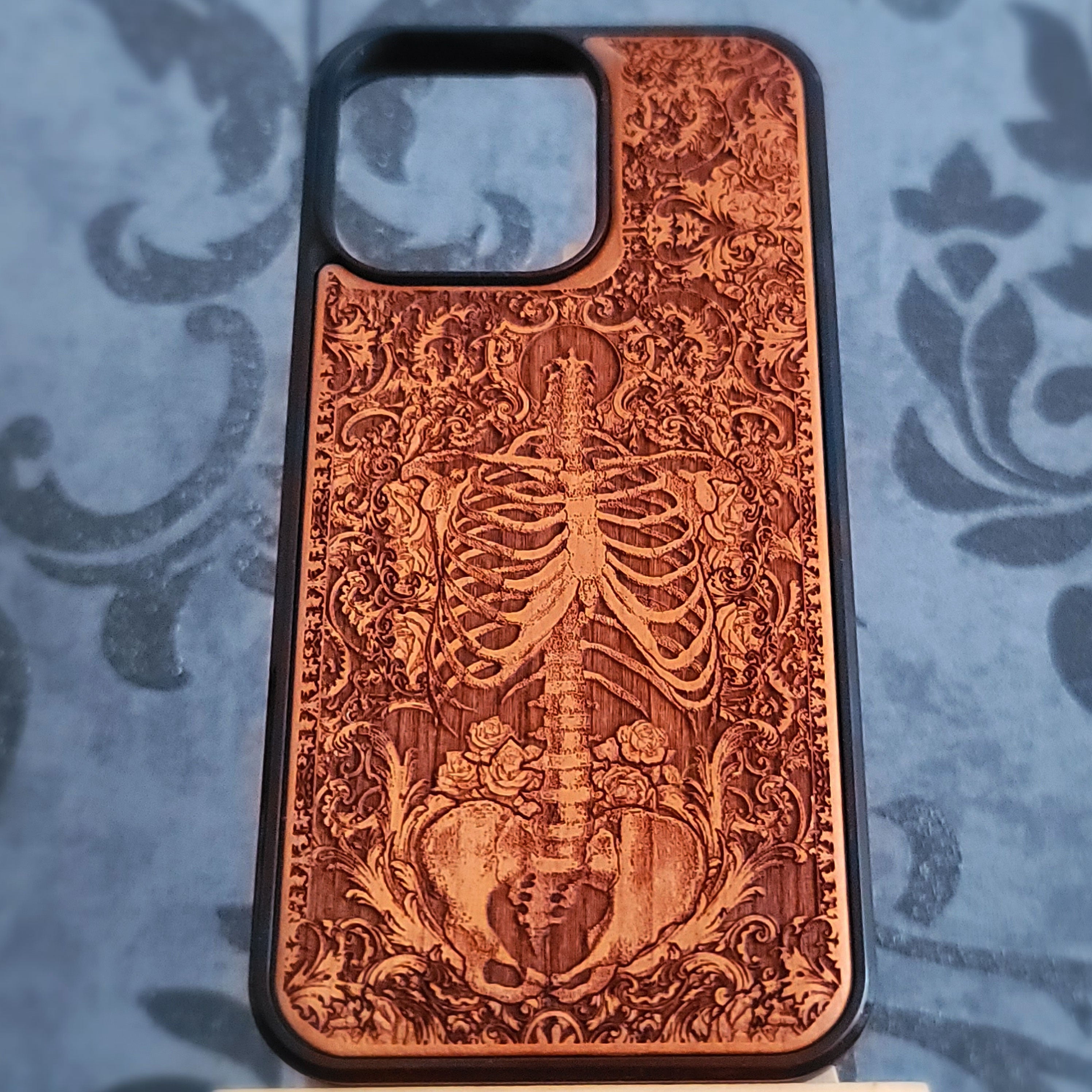 iPhone & Samsung Galaxy Wood Phone Case - Skeleton Artwork "Buried"