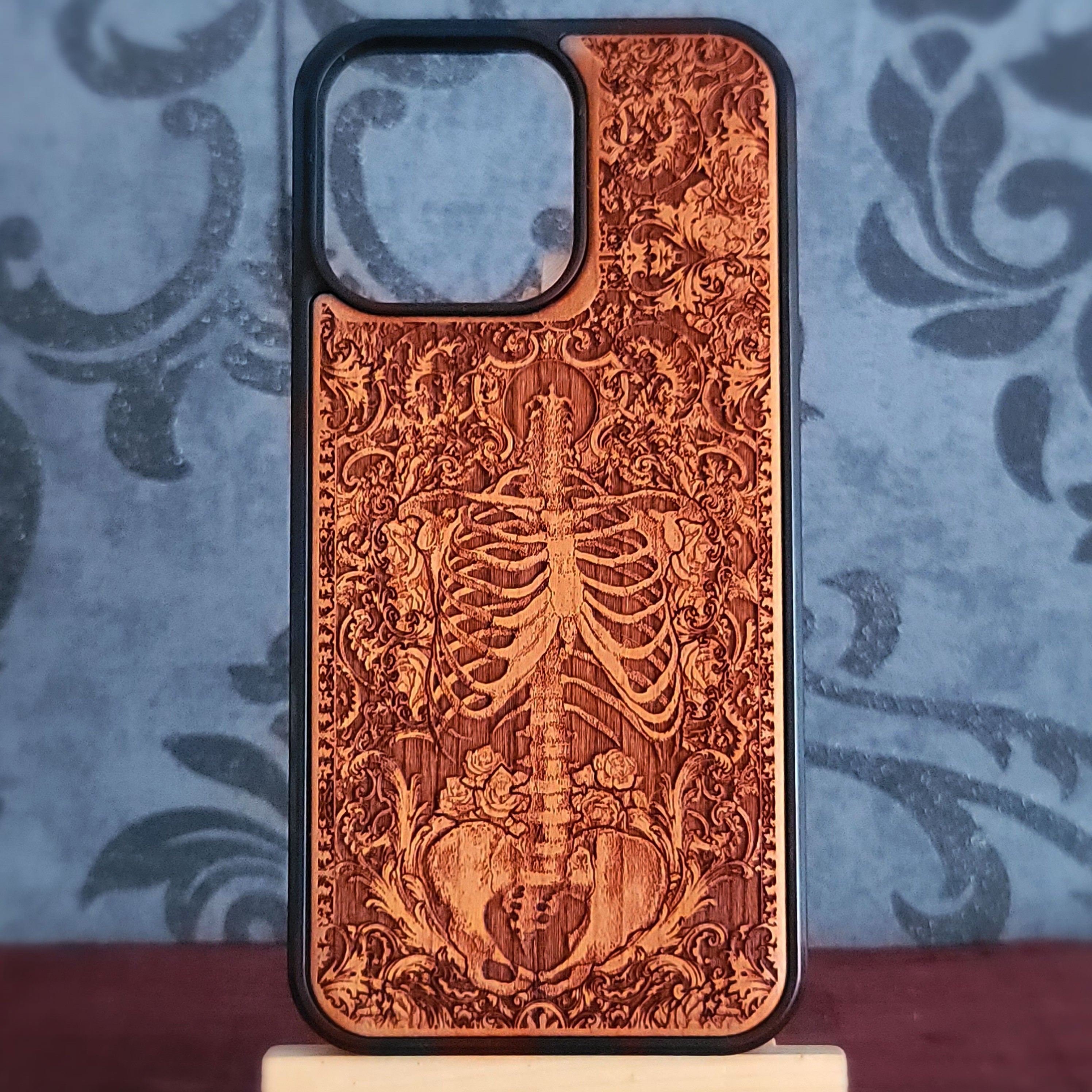 iPhone & Samsung Galaxy Wood Phone Case - Skeleton Artwork "Buried"