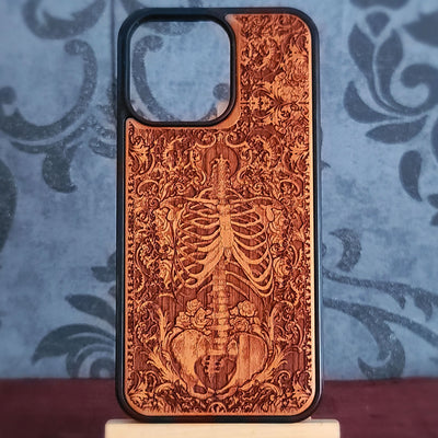 iPhone & Samsung Galaxy Wood Phone Case - Skeleton Artwork "Buried"