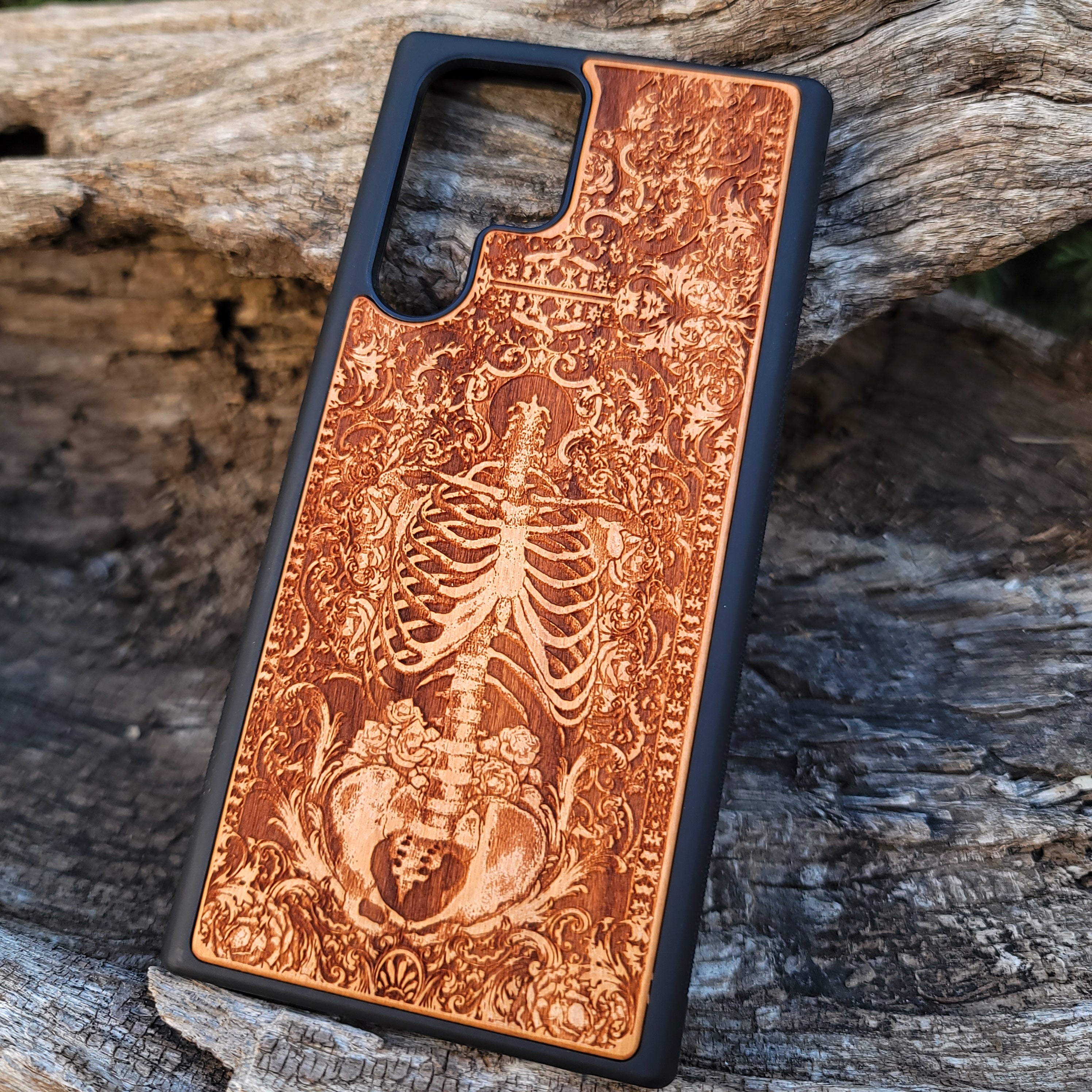 iPhone & Samsung Galaxy Wood Phone Case - Skeleton Artwork "Buried"