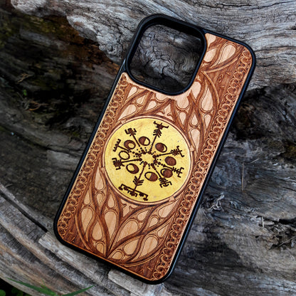 Wood Phone Case Vegvisir Compass