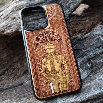iPhone & Samsung Galaxy Wood Phone Case - Medieval Knight Gold Painted