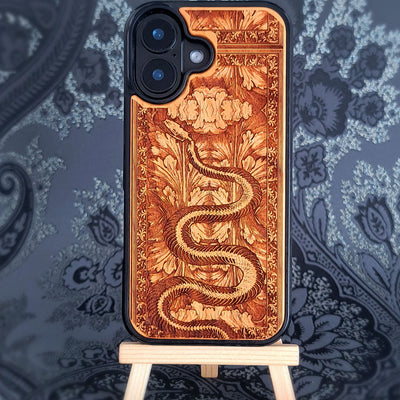 Snake Skeleton Wood Phone Case: Gothic iPhone & Galaxy Laser Engraved