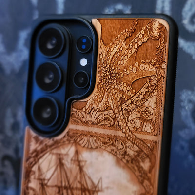 Kraken & The Ship - Wood Phone Case