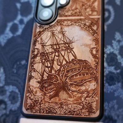 Kraken & The Ship - Wood Phone Case