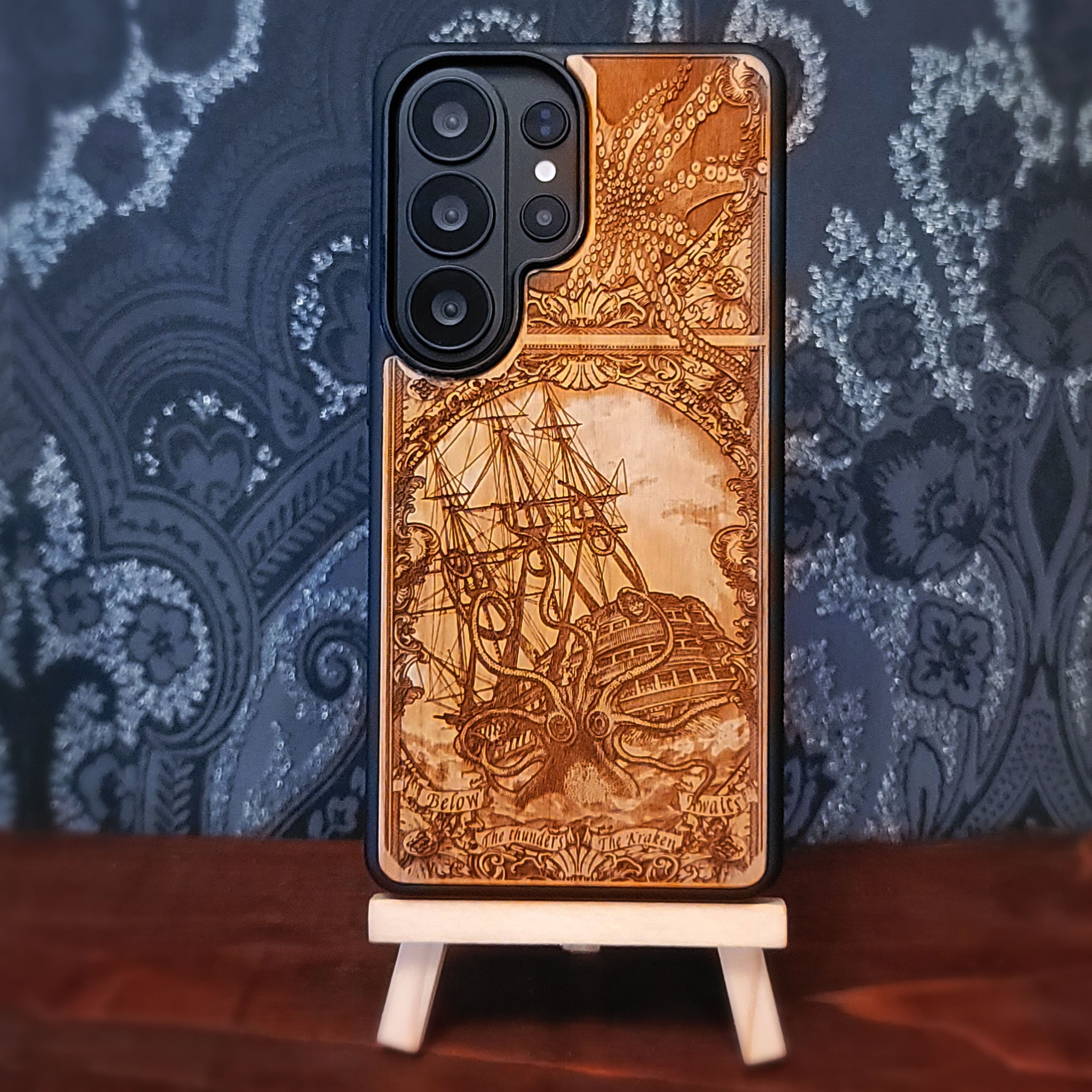 Kraken Eating Ship Wood Phone Case Kraken Eating Ship Wood Phone Case
