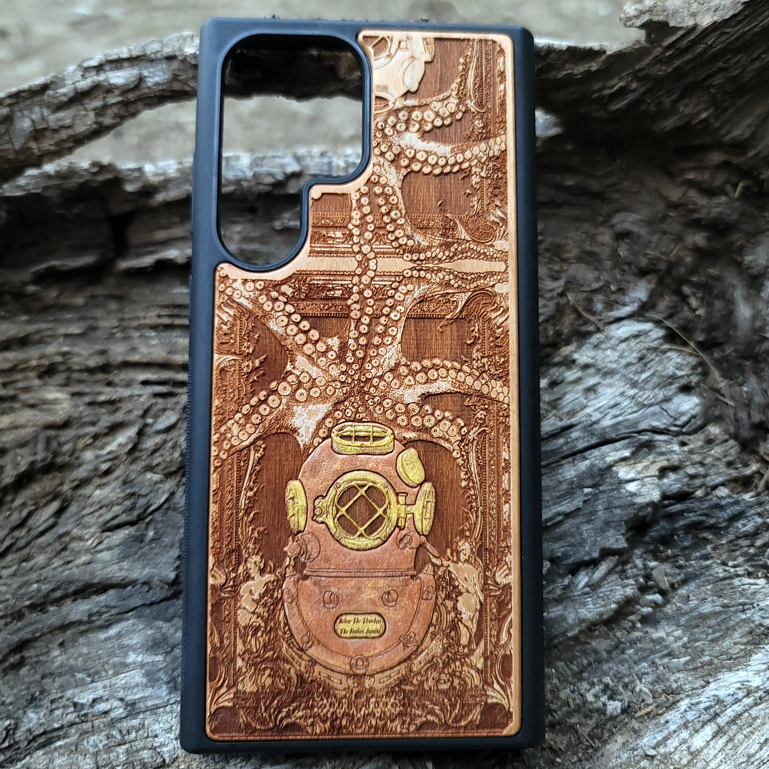 iPhone & Samsung Galaxy Wood Phone Case -Artwork "Deep Diver" Hand Painted