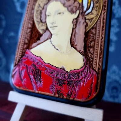 Mittelalterlicher Ritter "Ich bin bereit" - Handyhülle aus Holz - Gold lackiert
