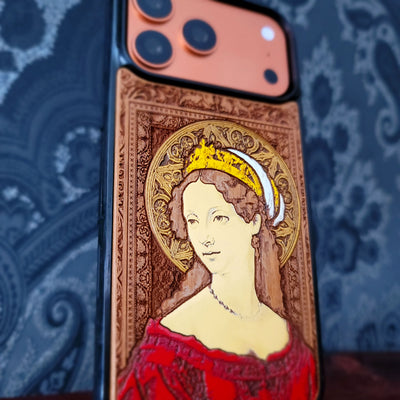 Renaissance duchess Lady Wooden Phone Case – Hand-Painted & Laser Engraved | iPhone & Galaxy Models