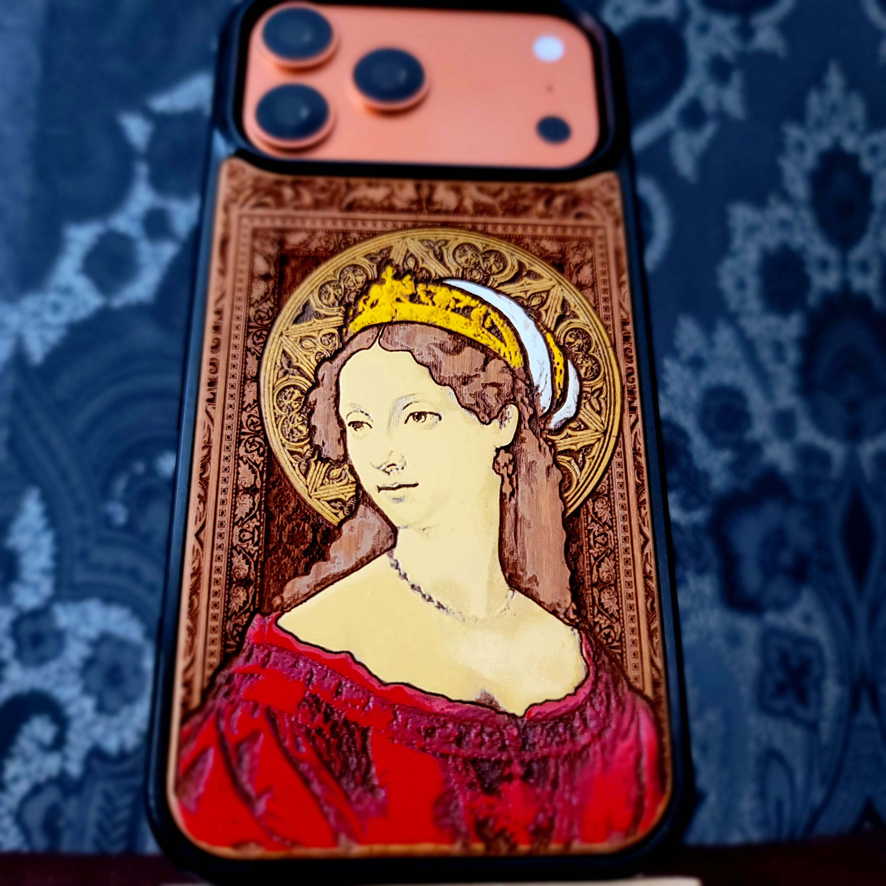 Renaissance Empress Wooden Phone Case Hand-Painted & Laser Engraved | iPhone & Galaxy Models Engraversdungeon Renaissance Empress Wooden Phone Case Hand-Painted & Laser Engraved | iPhone & Galaxy Models Engraversdungeon