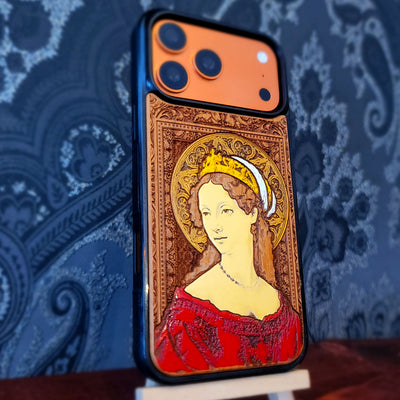 Renaissance Princess Lady Wooden Phone Case – Hand-Painted & Laser Engraved | iPhone & Galaxy Models