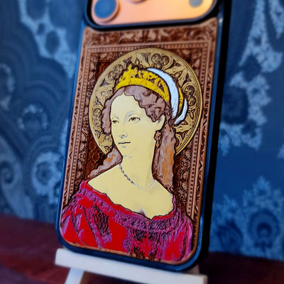 Mittelalterlicher Ritter "Ich bin bereit" - Handyhülle aus Holz - Gold lackiert