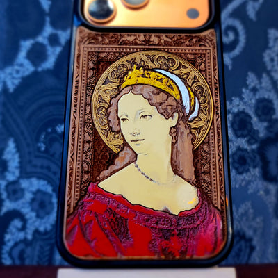 Mittelalterlicher Ritter "Ich bin bereit" - Handyhülle aus Holz - Gold lackiert
