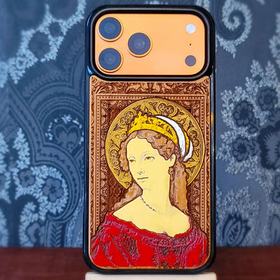 Mittelalterlicher Ritter "Ich bin bereit" - Handyhülle aus Holz - Gold lackiert