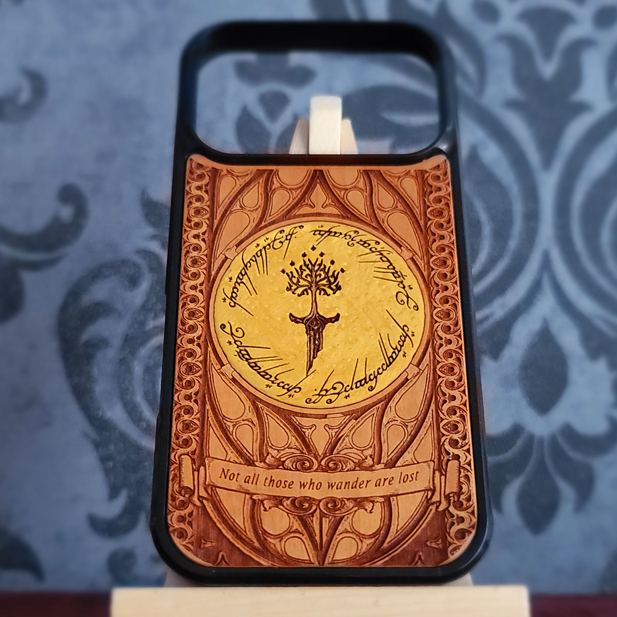 LOTR Wood Phone Case - Gold Hand Painted