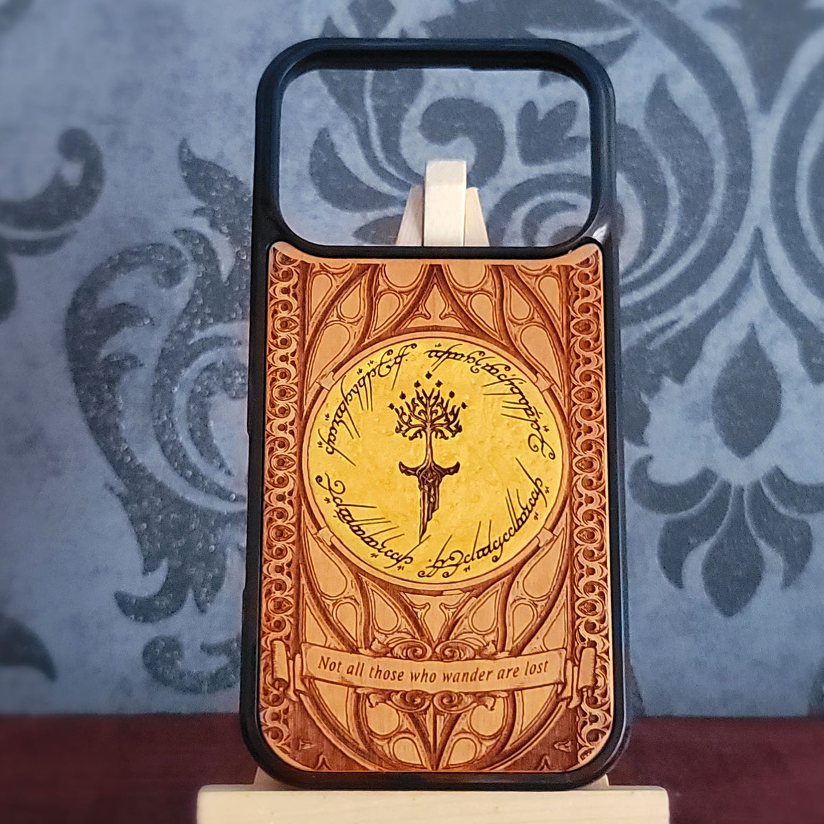 LOTR Wood Phone Case - Gold Hand Painted