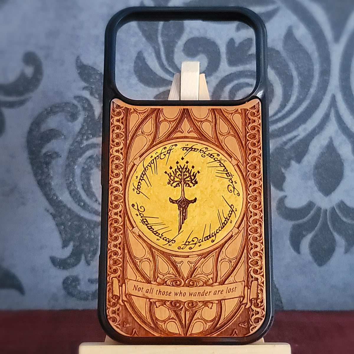 A phone case featuring an engraved-style design of the Ring of Power from The Lord of the Rings, 