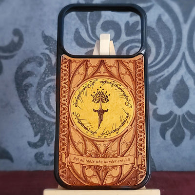 A phone case featuring an engraved-style design of the Ring of Power from The Lord of the Rings, 