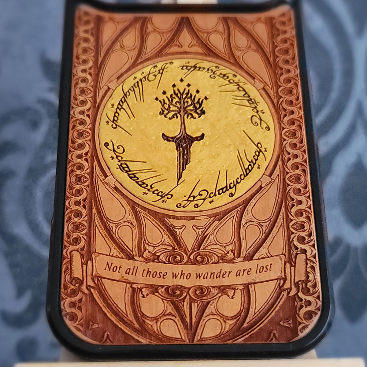 LOTR Wood Phone Case - Gold Hand Painted