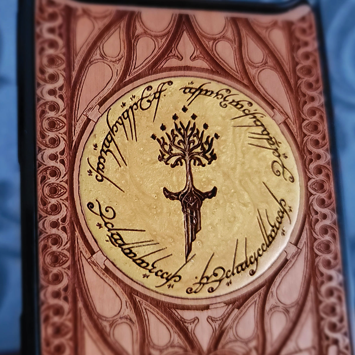LOTR Wood Phone Case - Gold Hand Painted