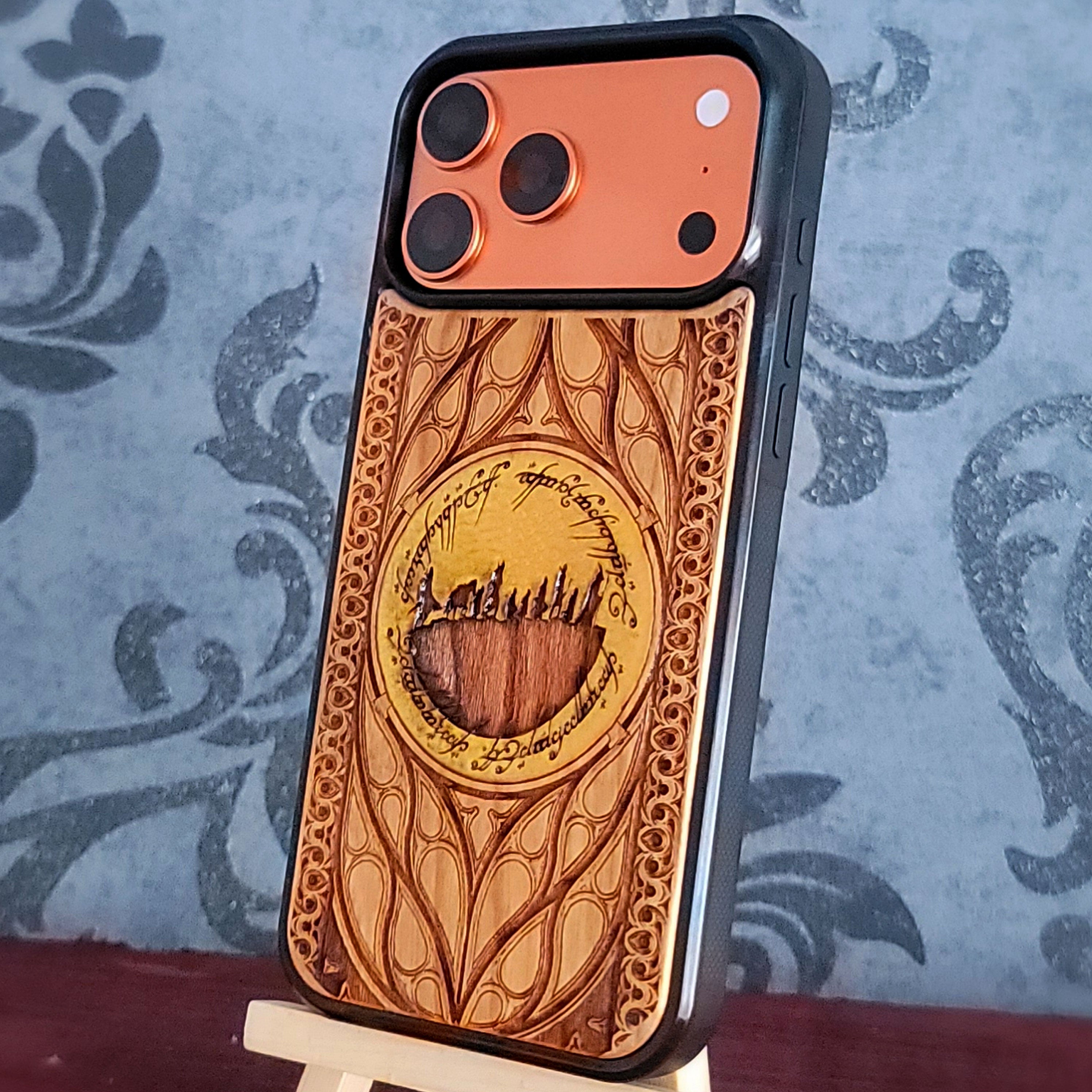 Funda de madera para teléfono - Diseño de símbolo personalizado V pintado a mano