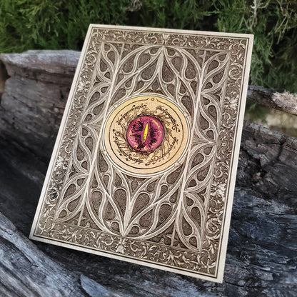 Hand-engraved Tolkien-inspired wall art with intricate gothic detailing.
