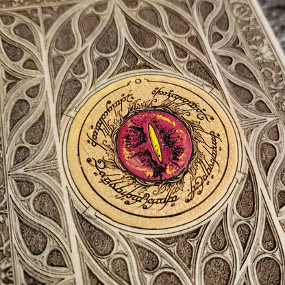 Rustic fantasy decor with the Eye of Sauron, crafted in premium wood.