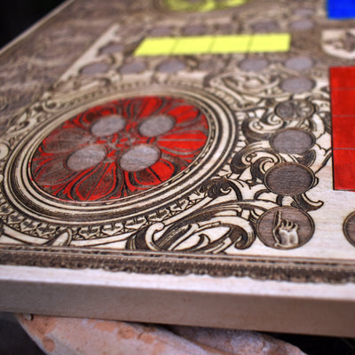 Gothic engraved wood art – gothic art, engraved wood, dark fantasy, skeleton design, artisan crafted