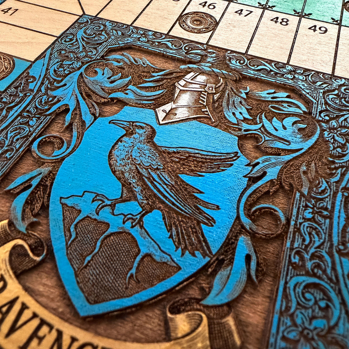 Hogwarts houses Parcheesi game board laser engraved and hand painted on real wood