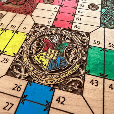 Harry Potter Hogwarts Houses Wooden Parcheesi Board