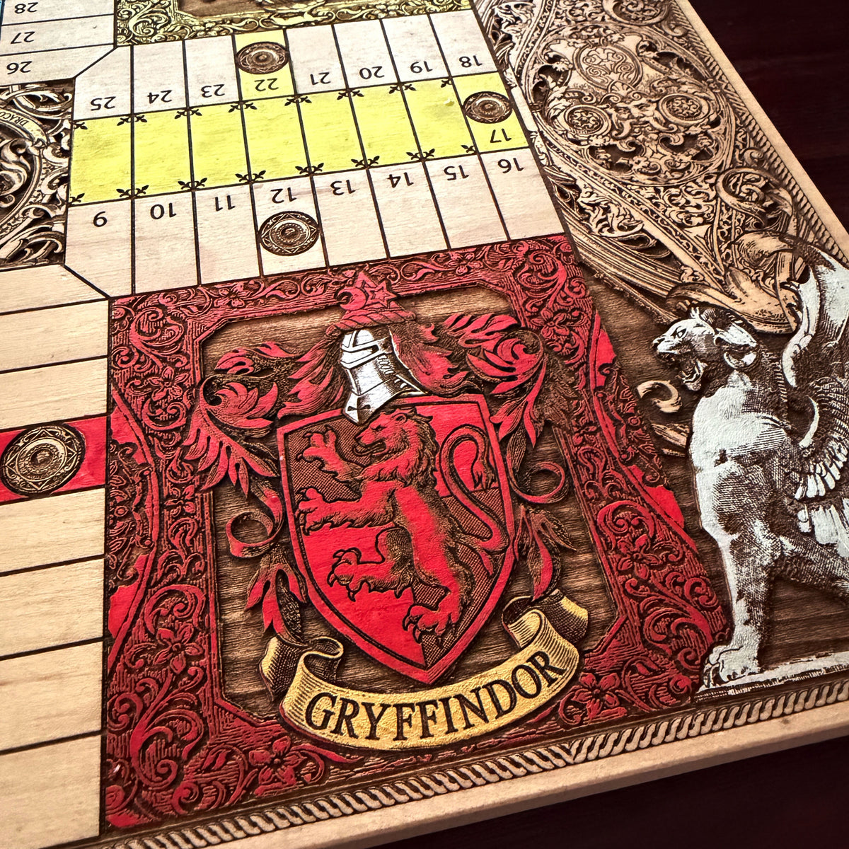 Harry Potter Hogwarts Houses Wooden Parcheesi Board