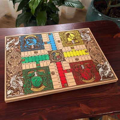 Harry Potter Hogwarts Houses Wooden Parcheesi Board