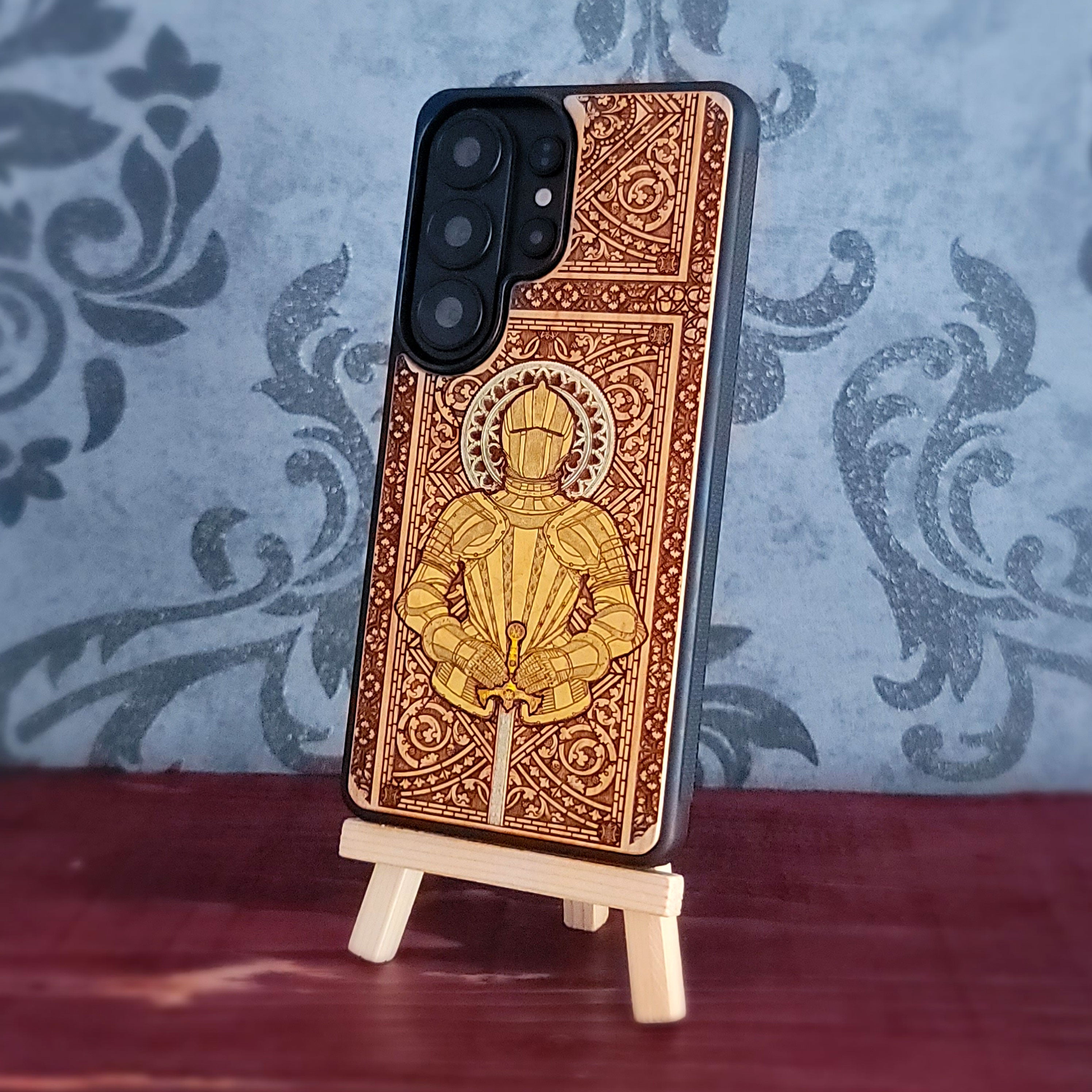Medieval Knight "Honor" - Wood Phone Case - Gold Painted