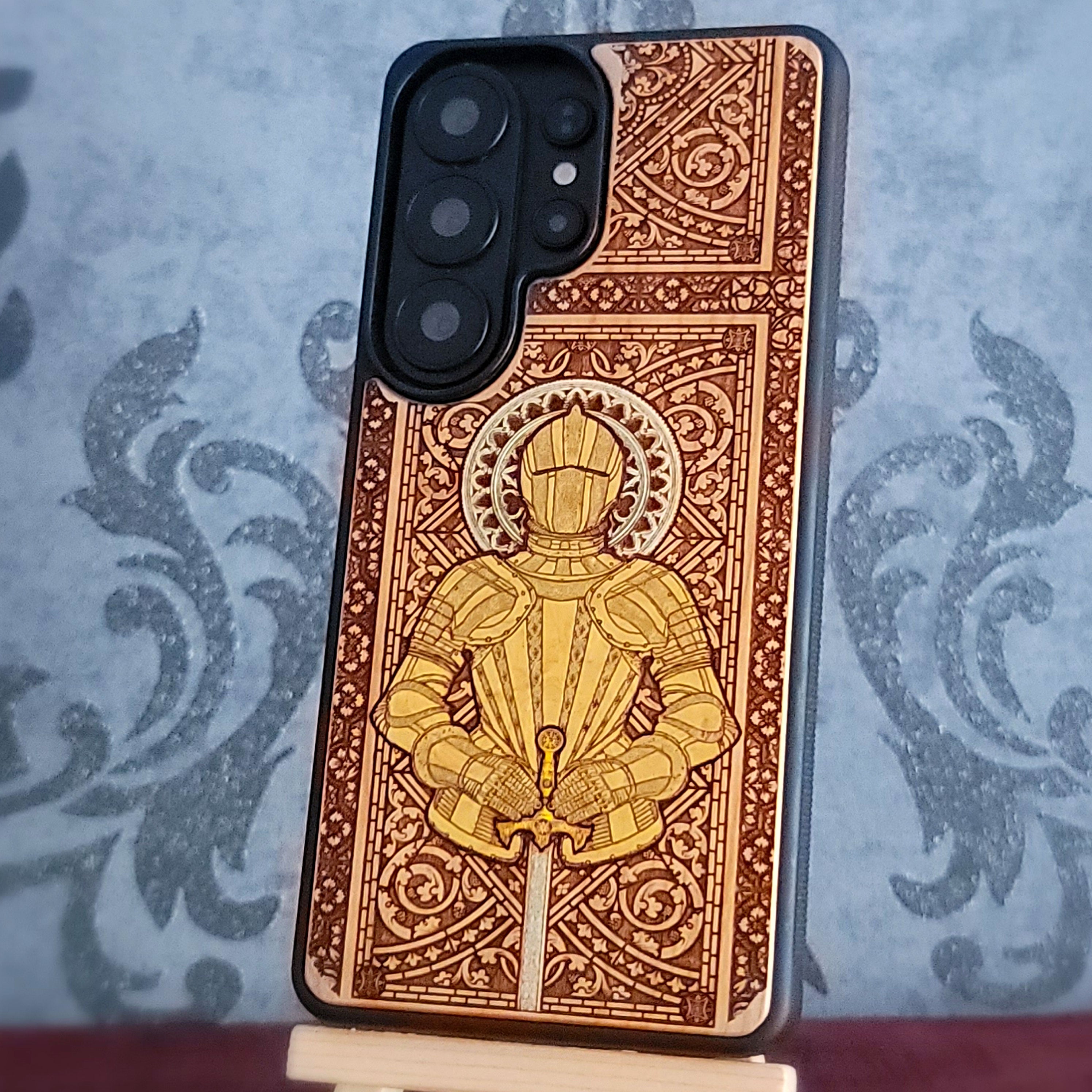Medieval Knight "Honor" - Wood Phone Case - Gold Painted