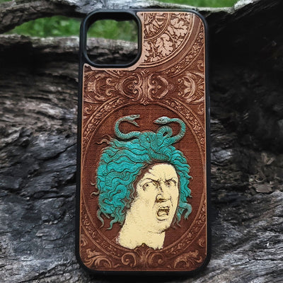 Medusa wood phone case iPhone  Galaxy S engraved color

