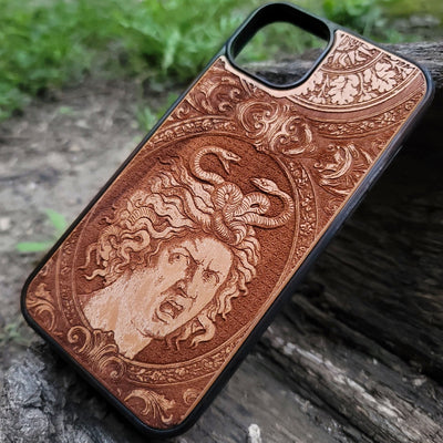 Medusa snake hair phone case wood Galaxy S24 iPhone