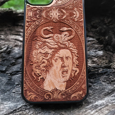 Medusa snake hair phone case wood Galaxy S24 iPhone