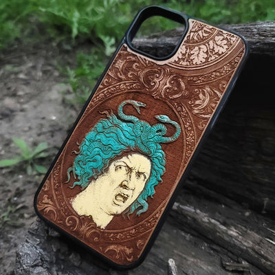Gothic Medusa wooden phone case hand-painted Galaxy S24