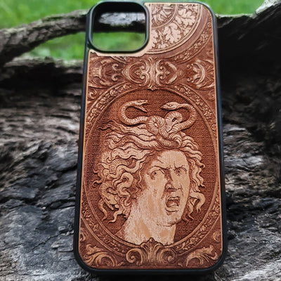 Medusa snake hair phone case wood Galaxy S24 iPhone