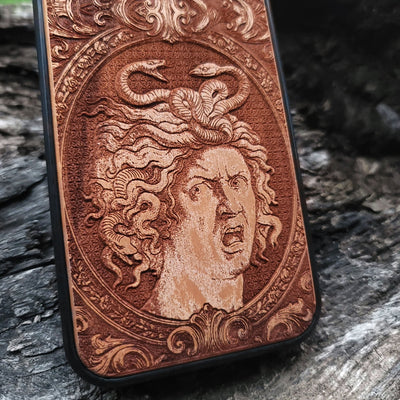 Medusa snake hair phone case wood Galaxy S24 iPhone