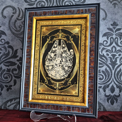 framed Millennium Falcon Ship Star wars - Unique Movie Lover Gift for 5th Year Wood Anniversary for Husband or wife. Geek anniversary personalized present idea.