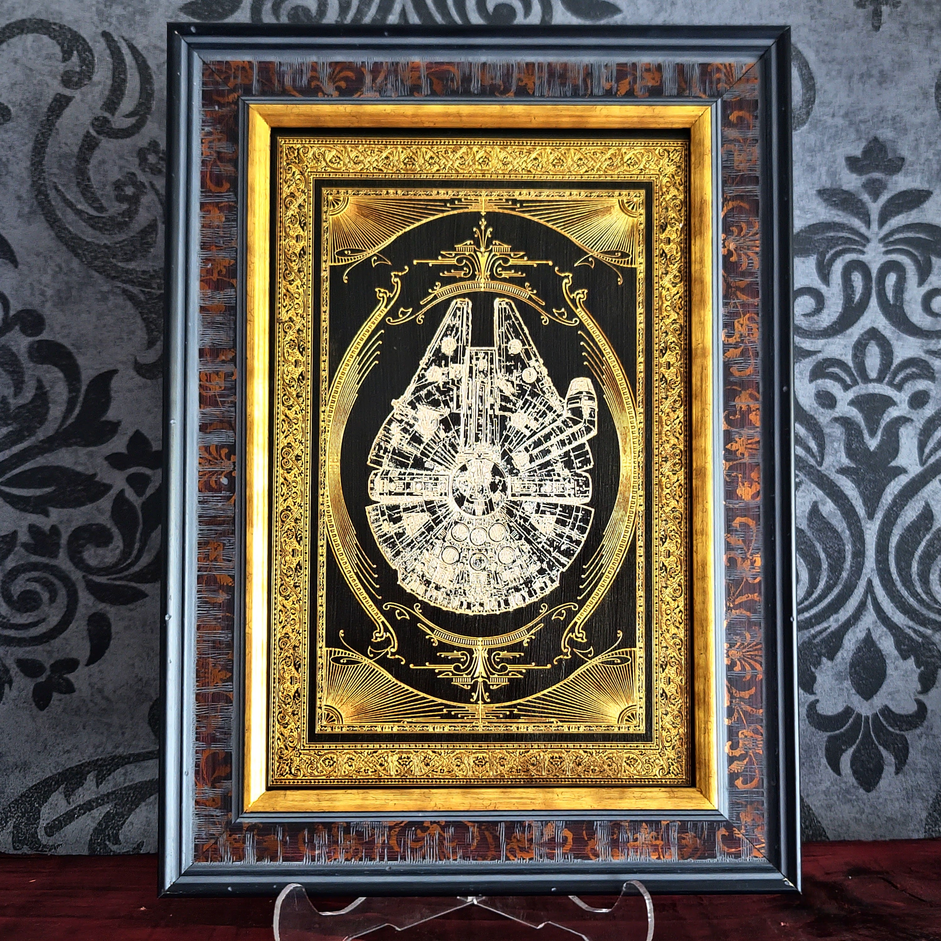 framed Millennium Falcon Ship Star wars - Unique Movie Lover Gift for 5th Year Wood Anniversary for Husband or wife. Geek anniversary personalized present idea.