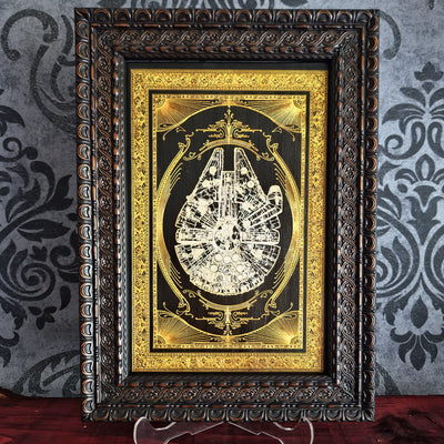 framed Millennium Falcon Ship Star wars - Unique Movie Lover Gift for 5th Year Wood Anniversary for Husband or wife. Geek anniversary personalized present idea.