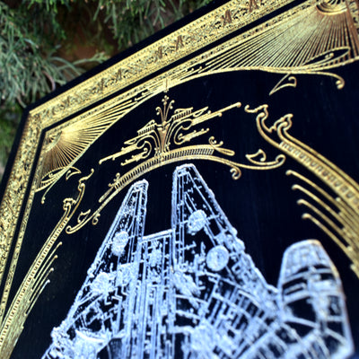 Intergalactic Ship XIV- Star Wars Medium Black Paint - Silver Pigment Star Wars engraved wood phone case